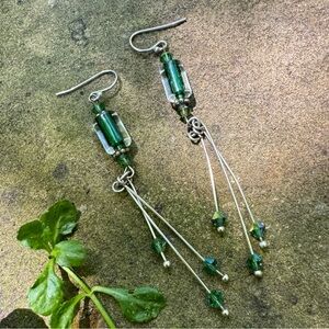 Sterling silver & green glass earrings